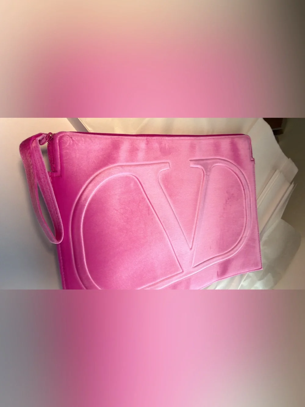 New,unused Valentino beauty Hot Pink Suede Laptop Pouch. No box